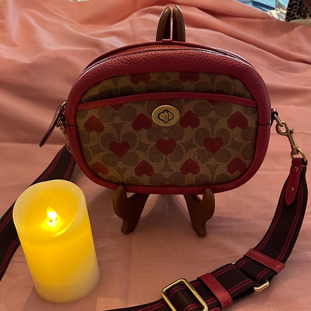 Coach Red and Brown Heart Crossbody Bag